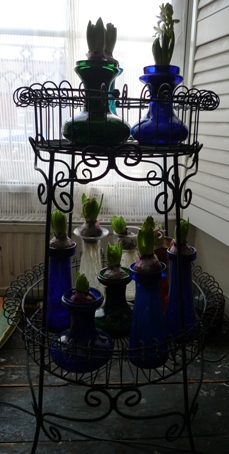 Victorian plant stand with hyacinth vases