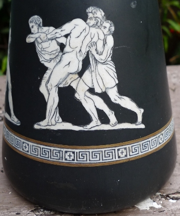 Victorian black hyacinth vase with Trojan War scenes