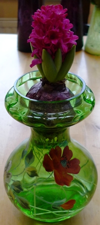 Jan Bos hyacinth in Victorian painted hyacinth vase